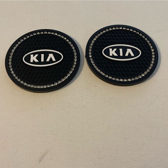 Kia cup Coasters in black and white with bling set of 2 NWT - Picture 4 of 6